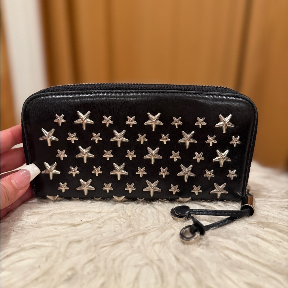 Jimmy Choo Filipa Black Star-Studded Zip-Around Leather Wallet